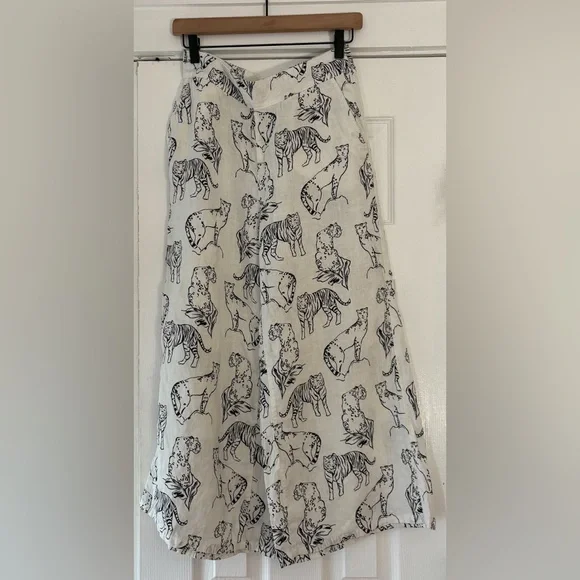 Cynthia Rowley Linen Big Cats Print Pants Size Medium - Picture 2 of 5